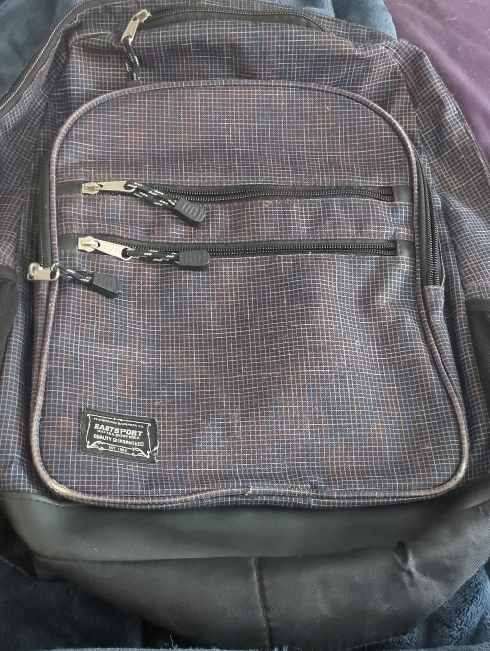 Eastport Grid-Pattern Gray Backpack